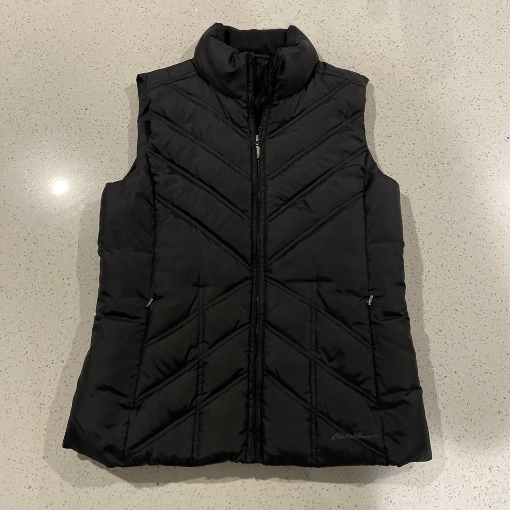 Eddie Bauer Premium Goose Down‎ Puffer Vest Womens Small Black Zip